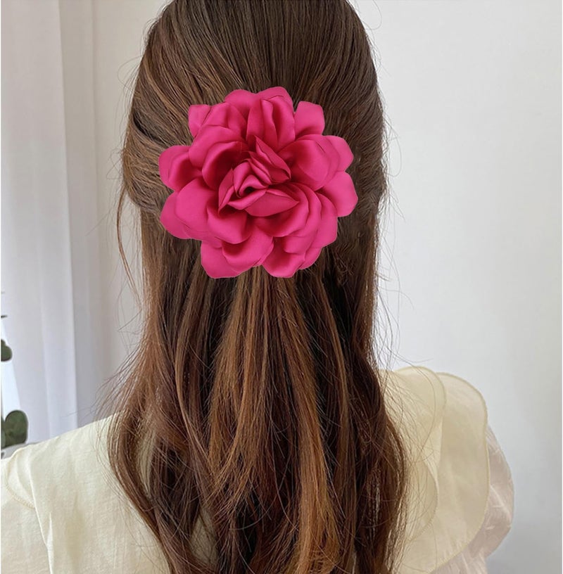 Decixde Satin Fabric Rose Flower Brooches - Handmade Floral Accessory for Wedding Party Dance Banquet Ceremony - Size: 4.72in - Image 2